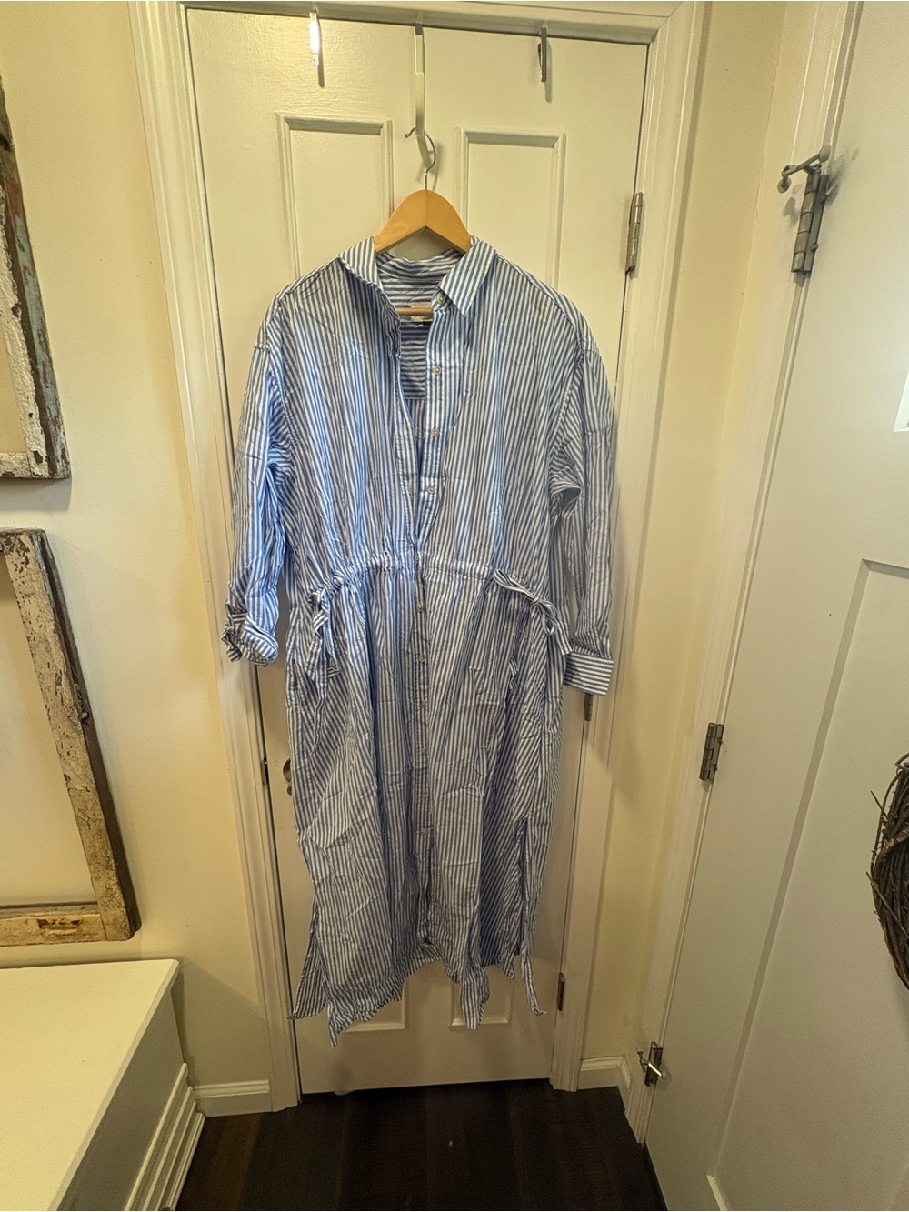 a new day Blue and White Striped Maxi Shirt Dress